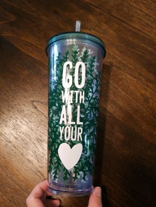 Starbucks Tumbler Go With All Your Heart Christmas Gift Snowflakes Green 3