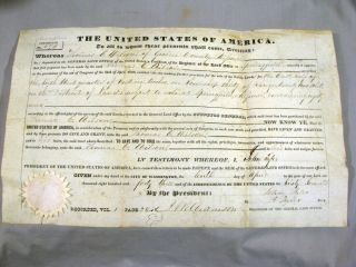 1843 President John Tyler Signed Land Grant - Missouri