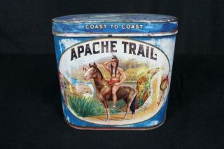 Apache Trail Native American Indian Horse Arrow Head Tin Litho Cigar Tobacco Can