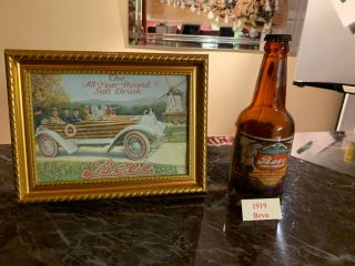 Anheuser Busch Bevo 1919 Bottle And Framed Bevo Advertisement