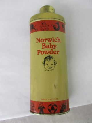 Vintage Advertising Norwich Baby Talcum Powder Talc Tin Collectible M - 915