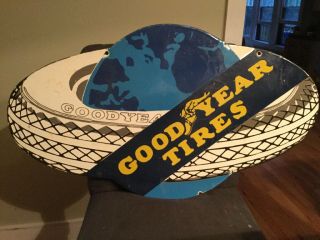 " Double Sided " Old Porcelain Sign Goodyear Tires