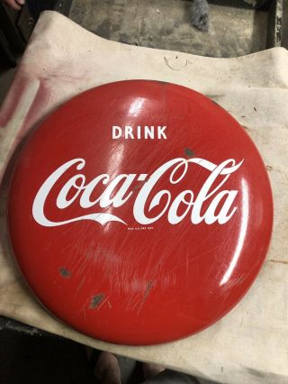 Coca Cola Porcelain Button Sign 24 Inch - Country Store - Advertising