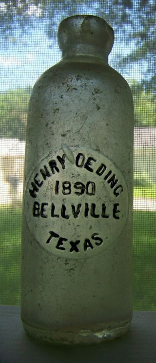 Bellville Texas 1890 Henry Oeding Hutchinson Blob Top Soda Bottle Hutch Tx 071.  5