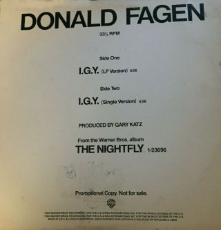 Donald Fagen - I.  G.  Y.  12 " Single Very Rare