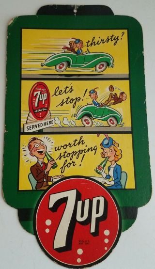 7up Cardboard Hanging Sign 1950s 2 Sided Soda Fountain Pop Graphic Neat
