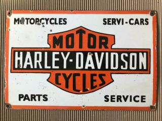 Vintage Harley Davidson Motor Cycle Porcelain Enamel Sign 19 1/2 " X 13 "