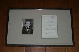 Winston S Churchill Autographed Letter (1908) And Photograph/framed