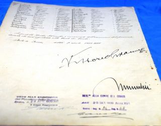 Benito Mussolini Victor Emmanuel Jsa Ful 1939 Two Page Signed Document Autograph