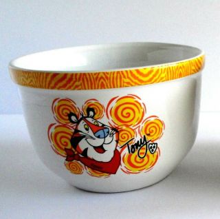 Kelloggs Tony The Tiger Cereal Bowl 2002 Yellow And Orange Trim Advertising