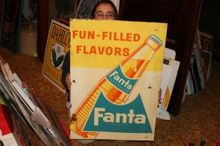 Vintage C.  1960 Fanta Orange Soda Pop Bottle Gas Station 28 " Metal Sign