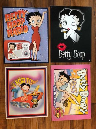 Set Of 4 Betty Boop Tin Signs