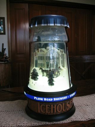 Icehouse Plank Road Brewery Rotating Snow Scene Lighted Beer Sign Bottle Display