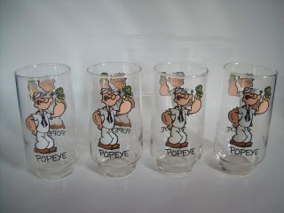Vintage 1975 Coca Cola Kollect - A - Set Popeye 16 Ounce Drinking Glasses Set Of 4