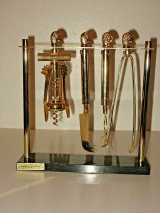 Vintage Mid Century George Briard 22k Gold Plate Ram Head Bar Tool Set Parzinger