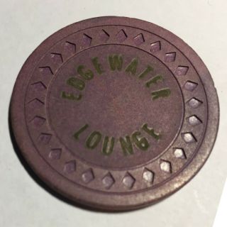 Edgewater Lounge.  $1,  Purple,  Diamond.  Rare Illegal Casino Chip.  Kemah,  Texas.
