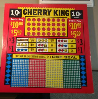 Punchboard Cherry King With Slot Machine Symbols Unpunched Vintage