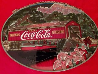 Vintage Coca Cola 9” Stained Glass Retro 1905 Cabin Ad Advertising Sign RARE 3