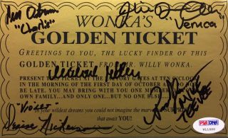 P.  Ostrum J.  Cole D.  Nickerson Bollner Signed Willie Wonka ' s Golden Ticket PSA 2