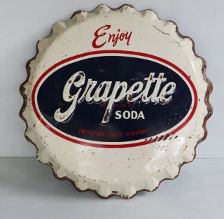 Old 1950s Grapette Soda 18 " Bottle Cap Sign Stout