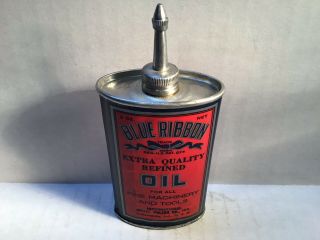 Vintage Blue Ribbon Oil Can Lead Top Handy Oiler 3 Oz Rare Tin Old Shell Texaco