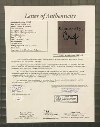 President Lyndon B.  Johnson LBJ Signed 1970 Typed Letter Autographed JSA LOA 3