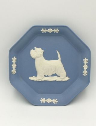Wedgwood West Highland Terrier Westie Blue Jasperware Octagonal Tray