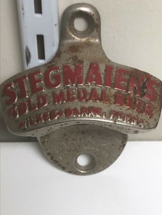 Rare 1940 ' s Stegmaier ' s Gold Medal Beer Bottle Opener Starr X Wall Mount  2