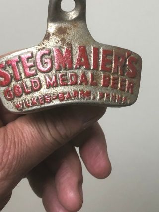 Rare 1940 ' s Stegmaier ' s Gold Medal Beer Bottle Opener Starr X Wall Mount  7