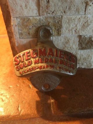Rare 1940 ' s Stegmaier ' s Gold Medal Beer Bottle Opener Starr X Wall Mount  8