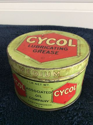 Cycol Associated Oil Company 1lb Grease Can Early Vintage Oil Can
