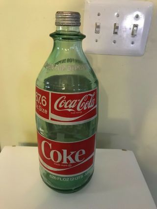 Vintage Coca Cola Coke 2 Liter Bottle 67.  6 Fl Oz Green Glass 1977 Soda