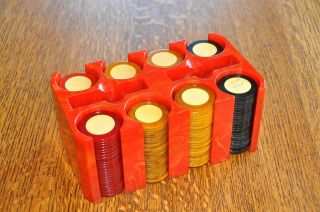 Red Bakelite Poker Chip Holder - 200 Two Tone Chips