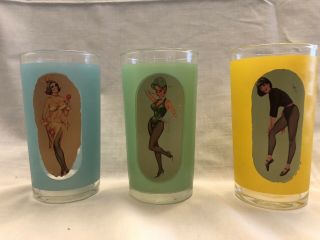 3 Vintage Pin Up Girl Risque Peek A Boo Keyhole Drinking Glasses - Sexy Women