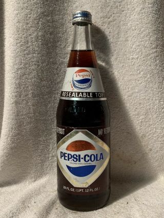 Rare Full 28oz Pepsi - Cola Foil Label No Deposit Soda Bottle