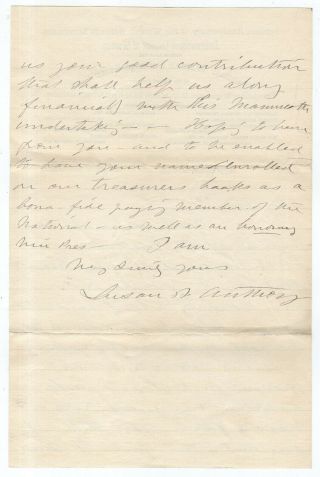 1888 Susan B.  Anthony Signed Letter,  National Woman Suffrage Association In D.  C. 2