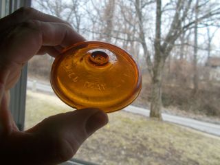 AMBER GLASS LID FOR GLOBE FRUIT JAR PATENTED MAY 25 1886 EMB 5