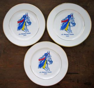 J.  D.  Massey Classic 2002 Three Dinner Plates Delott Horse Show Blue Red Yellow