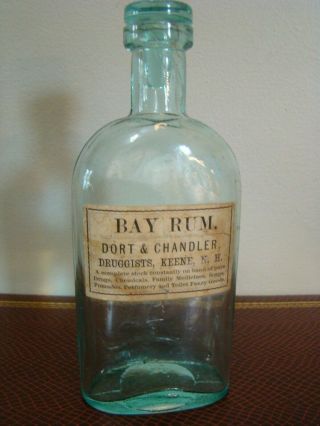 Dort & Chandler Keene Nh Bay Rum Bottle W/ Label C1880