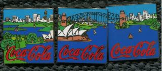 A Hard To Find,  3 Pin Set From Coca Cola Showing Sydney Harbor,  Australia