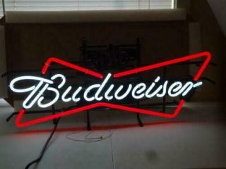 [ship From Usa] Budweiser Bowtie Bow Tie Real Glass Neon Sign Beer Bar Light