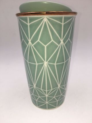 Rare Starbucks 2017 Green Diamonds Double Wall Travel Ceramic Tumbler 12 Fl