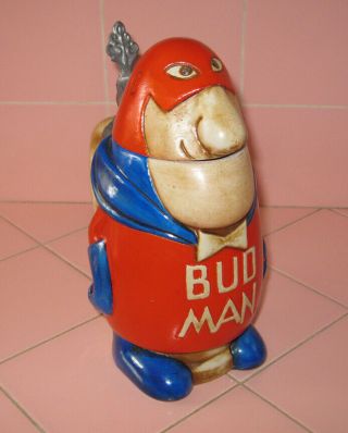 Vintage 1970s Budman Beer Stein Budweiser Brazil Ceramarte Lid Bud Man
