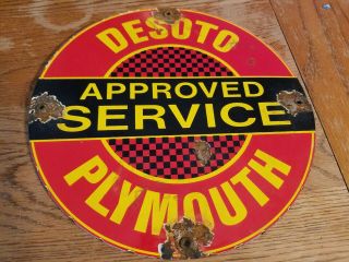 Desoto Plymouth Approved Service Porcelain Dealer Sign Gas Oil Dodge Car Truck
