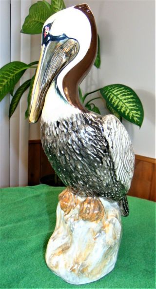 Vintage Shore Bird Beach Pelican Lrg Statue American Majolica Sgnd The Townsends