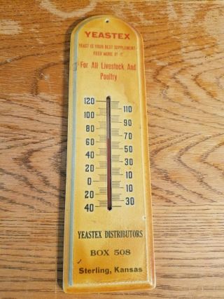 Yeastex Thermometer Sign Livestock Poultry Farm Feed Medicine Vintage Old 1930s