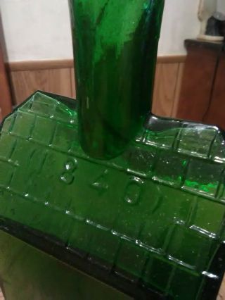 E.  C.  Booz ' s Old Cabin Whiskey Bottle Green Color 1840 120 Walnut St. 4