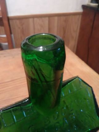 E.  C.  Booz ' s Old Cabin Whiskey Bottle Green Color 1840 120 Walnut St. 5