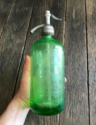 Green Glass Antique Seltzer Bottle - M.  Schwartz Brooklyn Bottle - Spitzer & Co