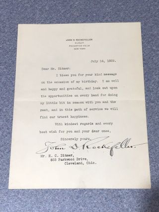 John D.  Rockefeller Sr.  - Typed Letter Signed 07/14/1922 Personal Stationary